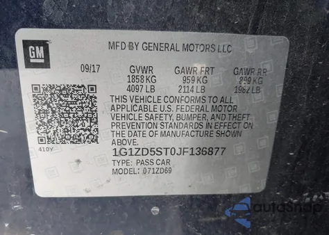 2018 Chevrolet Malibu Lt из США, поврежденный, VIN 1G1ZD5ST0JF136877